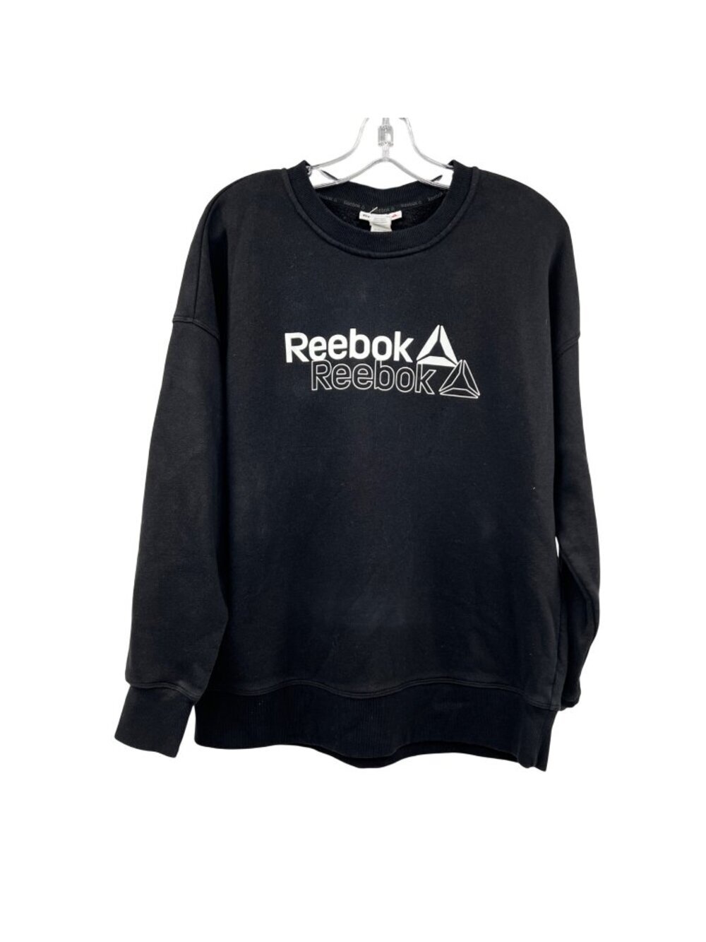 Reebok Womens Logo Sweatshirt Long Sleeve Black/White Size Large